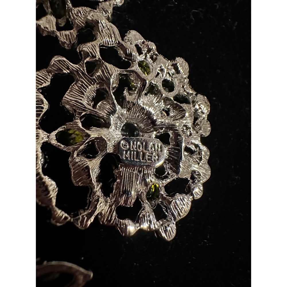 Nolan Miller‎ Glamour Collection Flower Brooch Green & Clear Crystal - Picture 4 of 6